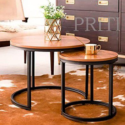 Priti Coffee Table Set: Nesting Side Tables Chipboard Tops, Sturdy Metal Frame, Modern Industrial Design - Ideal for Living Room, Bedroom, Apartment, and More"