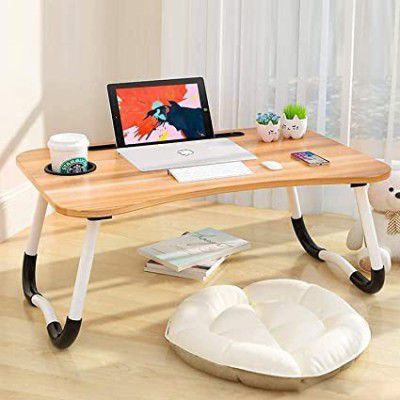 PRIVILON GLOBAL Foldable Wooden Laptop Bed Tray Table, Multifunction Lap Tablet Desk with Cup Holder, Perfect for Eating Breakfast, Reading Book, Working, Watching Movie On Bed (Wood)