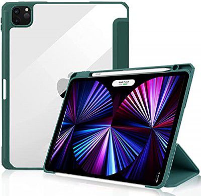 ProElite Hybrid Detachable Magnetic Case Cover for Apple iPad pro 11 inch 2021 3rd Generation with Pencil Holder, Dark Green [Transparent Back]