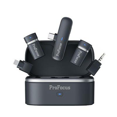 ProFocus 3in1 - Smart Wireless Microphone System for Smartphones, Cameras, Laptops, Compact and Portable Wireless Mic with Dual-Channel, 100 Meter Transmission Range, 48-Hour Battery Life