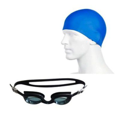 Protoner Swimming set combo with goggles, cap, nose & ear plugs (Black Blue)