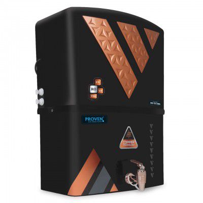 Proven Copper + Mineral RO+UV+UF 10 to 12 Liter RO + UV + TDS ADJUSTER Water Purifier with Copper Charge Technology black & copper Best For Home and Office