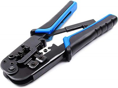 PRUTHVIK Modular Network RJ45 RJ11 RJ12 Crimping Tool, Network Cable Cutting Stripping Crimper/Wire Stripper/Wire Cutter, for 8P/6P/4P /CAT5/CAT5e/CAT6/CAT6A All in One Crimping Tool, Black and Blue