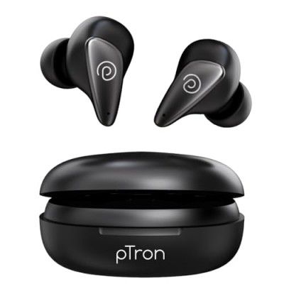 pTron Bassbuds Wave ENC Bluetooth 5.3 Wireless Headphones, 40Hrs Total Playtime (Pearl Black)