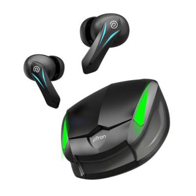 pTron Basspods Flare TWS Earbuds 40ms Low Latency Gaming, TruTalk AI-ENC Stereo Calls, 35H Playtime, HD Mics, in-Ear Bluetooth 5.3 Headphones, Type-C Fast Charging & IPX4 Water Resistant (Black)