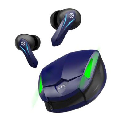 pTron Basspods Flare TWS Earbuds with 40ms Low Latency Gaming, TruTalk AI-ENC Stereo Calls, 35H Playtime, HD Mics, in-Ear Bluetooth 5.3 Headphones, Type-C Fast Charging & IPX4 Water Resistant (Blue)