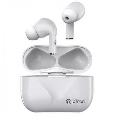 pTron Basspods P181 TWS Earbuds with Passive Noise Cancellation (IPX4 Water Resistant, 32 Hours Playtime, White)