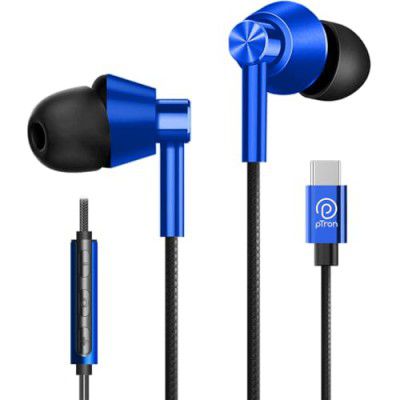 pTron Boom Play X1 in-Ear Type-C Wired Headphones with Mic, in-line Controls & 1.2m Fish Scale Style Tangle-free Cable (Blue)