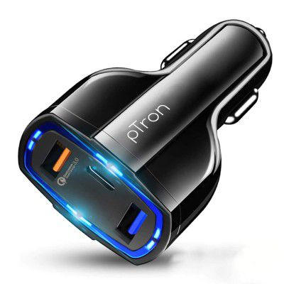 pTron Bullet Pro 36W PD Quick Charger, 3 Port Fast Car Charger Adapter - Compatible with All Smartphones & Tablets