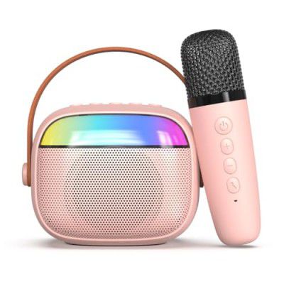 pTron Fusion Smart 10W Mini Bluetooth Speaker with Wireless Karaoke Mic, 10Hrs Playtime, RGB Lights (Pink)