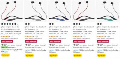 PTron Neckband & Earbuds Starting @ ₹399.