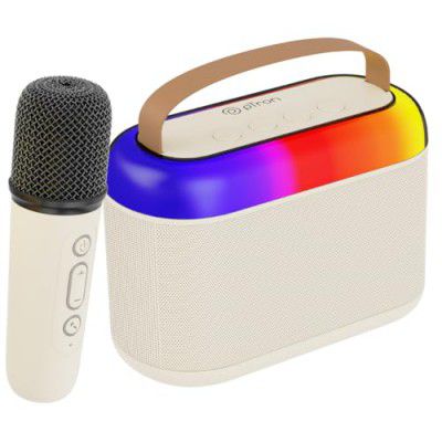 pTron Newly Launched Fusion Joy 20W Bluetooth Speaker with Wireless Karaoke Mic, 6Hrs Playtime, Vivid RGB Lights, Voice Effects, Multi-Play Modes BT5.3/TF Card/USB & Type-C Charging Port (Light Cream)