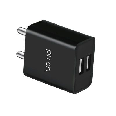 pTron Volta Dual Port 12W Smart USB Charger Adapter Without Cable for All iOS & Android Devices (Black)