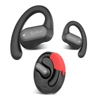 pTron Zenbuds Pro 1 Open Ear Wireless Earbuds, SafeBeats Design, Immersive Audio, 50H Playtime, Bluetooth V5.3 Headphones, Type C Charging(Black)