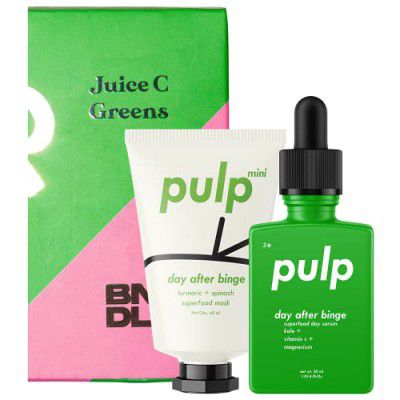 PULP Juice C Greens Vitamin C Bundle Superfood Spinach Mask and Serum suitable for all skin types