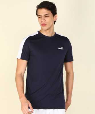 PUMA Solid Men Round Neck Blue T-Shirt