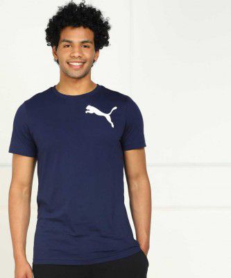 PUMA Solid Men Round Neck Blue T-Shirt