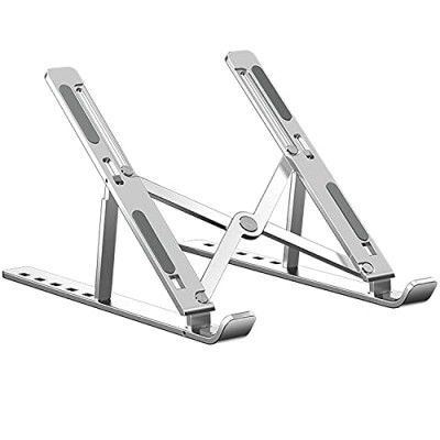 PunnkFunnk Laptop Stand, Adjustable Laptop Stand, Aluminum Foldable Portable Laptop Stand Compatible with MacBook Air Pro, HP, Lenovo, Dell, More 10-15.6” Laptops and Tablets (Silver), Standard