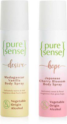 PureSense Body Spray Combo Japanese Cherry Blossom+ Madagascar Vanilla Long Lasting No Gas Deodorant Spray - For Men & Women (300 ml, Pack of 2)