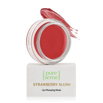 PureSense Strawberry Slush Lip Plumping Mask for Sensitive, Dry, Chapped & Pigmented Lips with Coffee Oil | Vitamin A & E | Shea Butter | Almond & Olive Oil for Nourished & Moisturised Lips | 5g