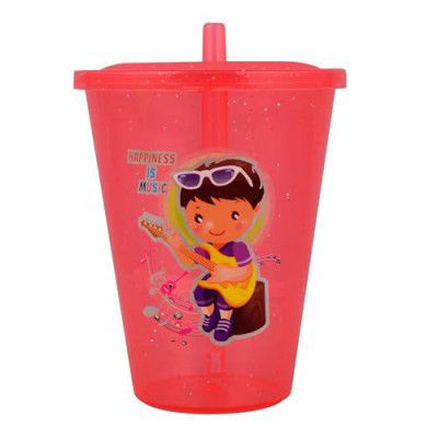 PUTHAK BPA Free Fun Cartoon Printed Bright Color Straw Cup Sipper Glass with Lid for Toddler, Kids, Boys/Girls (Multicolor) (1)