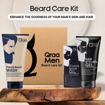 Qraa Beard care kit -Mooch & Beard Oil-For Hair growth, Face and Beard Wash, and Hair Styling Gel