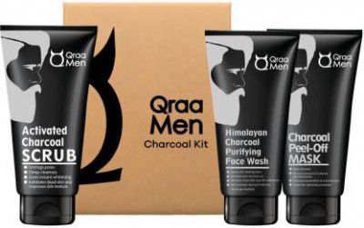 Qraa Charcoal Kit: Charcoal Scrub, Charcoal Face wash, Charcoal Peel-off Mask For Men-With Tea tree oil  (3 Items in the set)