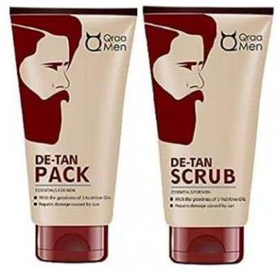 Qraa De Tan Combo Pack -De Tan Pack, 120 g with De Tan Scrub for Men, 100 g  (2 Items in the set)