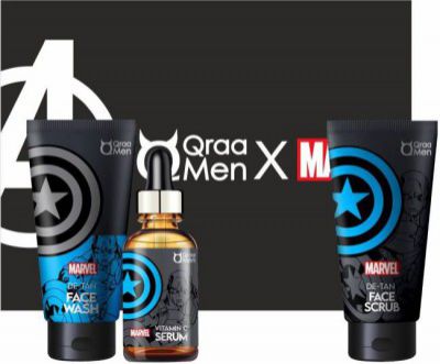 Qraa Men Captain America De-Tanning and Skin Lightening Kit for Men | Face Wash, Face Scrub, Vitamin C Serum  (3 Items in the set)