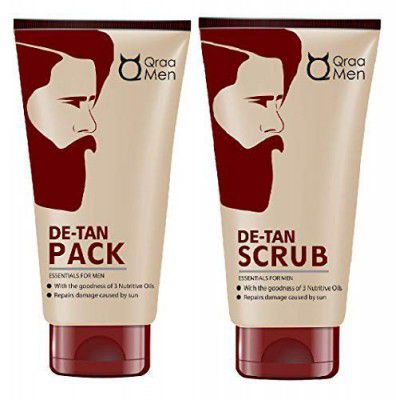 Qraa Men De Tan Pack, 120 g with De Tan Scrub for Men, 100 g