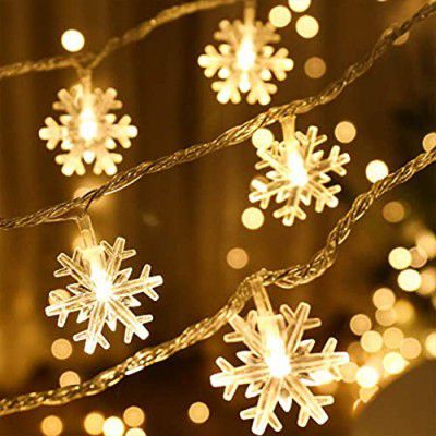 Quace Christmas Snowflake Lights AC Powered Waterproof 14 LED 3M Garden Fairy Lights for Christmas Festival Home Party Decoration