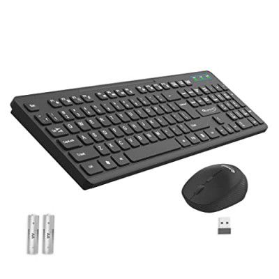 Quantum Wireless Keyboard and Mouse Combo, 12 Months* Battery(Cells Included), Nano Receiver, Silent Keys 800/1200/1600 DPI, Chiclet Keys Spill Resistant Keyboard for PC/Laptop, 1 Yr Warranty (Black)