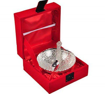 R Ayurveda Copper German Silver Single Bowl With Royal Velvet Box -2 Pieces Set - 250 Ml