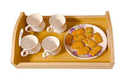 R K Enterprises Wooden 15 Inch Beige Serving Tray Lightweight Durable Versatile Perfect for Kitchen Dining Parties, and Home Decor