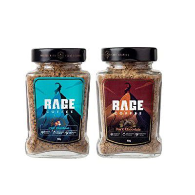 Rage Coffee Combo Pack of 2 Flavoured Instant Ground Coffee - 50 gms each of Irish Hazelnut & Dark Chocolate, Glass Bottle