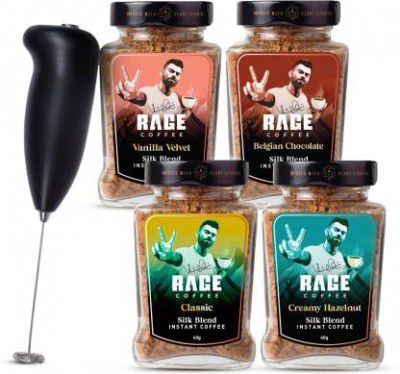 RAGE Silk Combo 60gx4- Classic, Belgian Chocolate, Creamy Hazelnut, Vanilla + Frother Instant Coffee  (5 x 60 g, Assorted Flavoured)