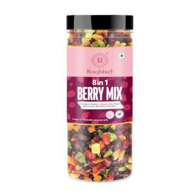 Raghbat Premium 8 in 1 Berry Mix 200g Jar | Dried Berries | Cranberry | Strawberry | Blueberry | Kiwi | Blackcurrant | Goji Berry | Mango | Black Raisins | Healthy Snacks | Ready to Eat