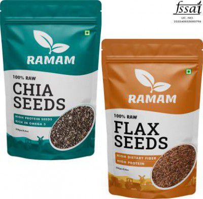 Ramam Chia & Flax Seeds Combo | High Dietary Fiber & Protein |Omega 3| Black Chia Seeds, Brown Flax Seeds  (500 g, Pack of 2)