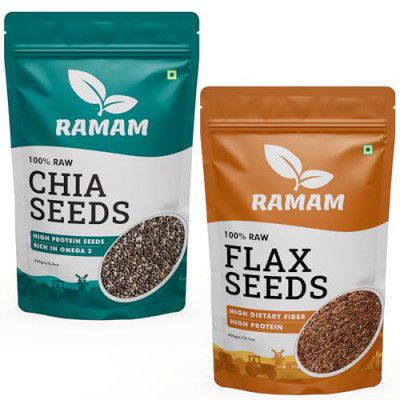 Ramam Premium Flax & Chia Seeds Combo High Omega-3, Fiber & Protein | Superfood Blend Gluten-Free, Vegan, Non-Gmo | Vitamins & Minerals| 100% Natural Raw Seeds For Eating - 650G