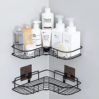 Raxon Innovation Self-Adhesive Metal Bathroom Rack Storage Shelves, Bathroom Storage Rack, Steel Bathroom Shelf Organizer Storage, Bathroom Shelf/Shelve (Corner Shelf, Set of 1)