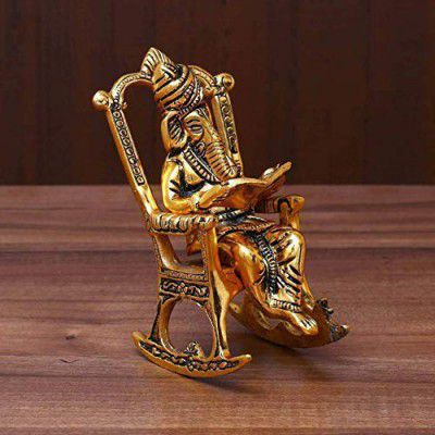 RAY+ Decor Golden Statue Sitting On A Chair and Reading Ramayan Figurine for Home Decorative and Gifts (6 inch, Gold)