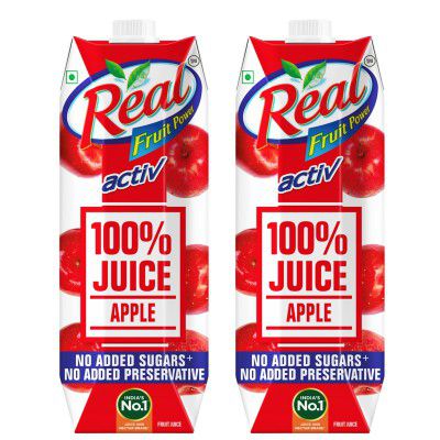 Real Activ 100% Apple Juice with No Added Sugar or Preservatives -1L (Pack of 2)