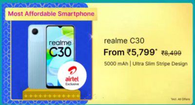 realme C30 (32GB) @ ₹5,799 on Flipkart Big Billion Days Sale