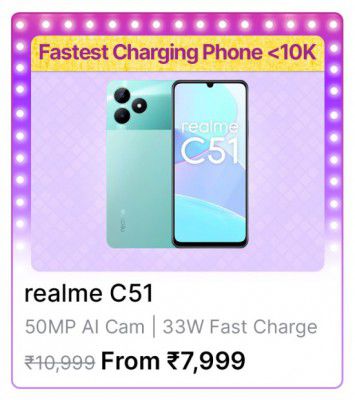 Realme C51 @ ₹7,999/- During Big Billion Days Sale