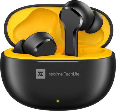 realme Techlife Buds T100 with up to 28 Hours Playback & AI ENC for Calls Bluetooth Headset  (Black, True Wireless)