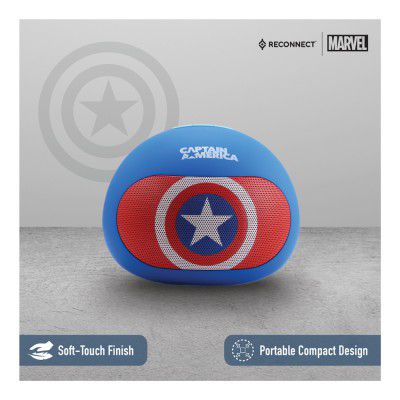 Reconnect Marvel Captain America 3W Wireless Bluetooth Speaker, Handsfree calling, Super Bass, 8hrs playtime, Built in play and volume controls, Personal speaker - DBTM103 CA