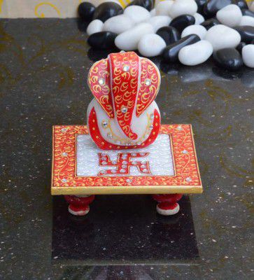 Red Ridhi Sidhi with Swastik On Marble Chowki