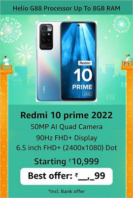 Redmi 10 Prime 2022 (4GB RAM | 64GB Storage) Starting @ ₹10,999