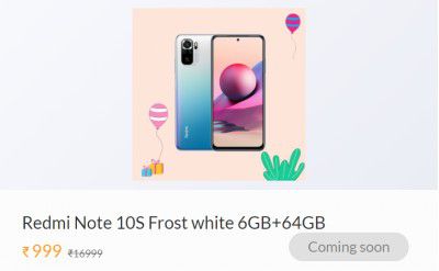 Redmi Note 10S at Rs.999 | Flash Sale at 4 PM