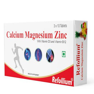 Refollium Calcium Magnesium & Zinc Tablets With Vitamin D3, Vitamin B 12,Calcium Supplement For Women And Men, For Bone Health & Joint Support, (Pack Of 1, 30)